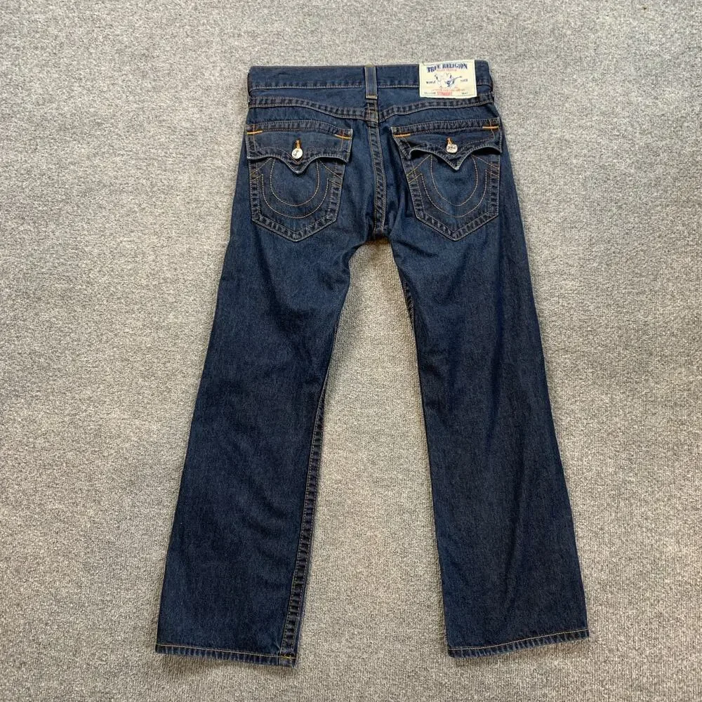 True Religion Jeans Mens 32 Denim Straight Leg Flap Pocket Dark Wash Cotton